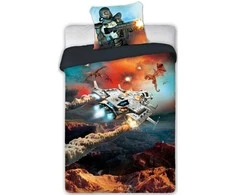 MCU Patalynė bawełniana 140x200 Gamer 019 młodzieżowa statek kosmiczny planeta galaktyka dla gracza oranžinė pilka 9043