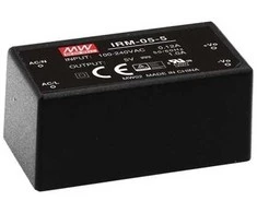 MEAN WELL IRM-05-5, 5 W, 85–264 V, juodas, RoHS, ITE EN/UL/IEC 60950, 25,4 mm
