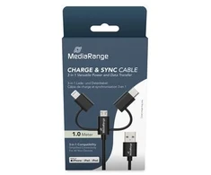 MediaRange 3-in-1 kabelis micro USB, USB-C ir Lightning