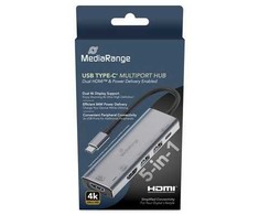 HUB USB MediaRange MediaRange HUB USB-C 5 in 1 Multiport Adapteris, sidabrinis