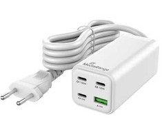 Įkroviklis MediaRange Įkroviklis 100W 4-Port 1x USB-A/3x USB-C GaN balta