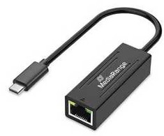 „MediaRange“ USB-C tinklo adapteris su RJ45 prievadu, 20 cm, juodas