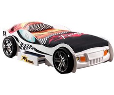 Megaleg Turbo lenktyninio automobilio lova su stalčiumi, balta