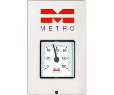METRO THERM termometras, analoginis 0–120 °C, skirtas montuoti vandens šildytuvuose be termostato. Su kapiliariniu vamzdeliu ir jutikliu.