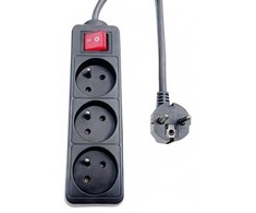 MicroConnect 3 padėčių maitinimo laido įjungimo/išjungimo jungiklis, prancūziškas E tipo, 1,5 m