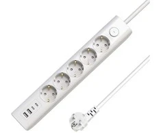 MicroConnect 5 krypčių USB Schuko maitinimo laido įjungimo/išjungimo jungiklis 1,5 m, Baltas