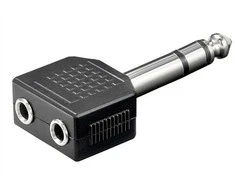 AV adapteris MicroConnect Jack 6,3 mm M - 2x lizdas 3,5 mm F juoda