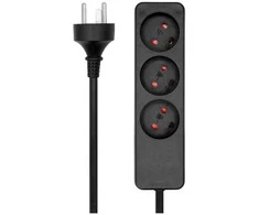 MicroConnect Daniškas ilgintuvas, 3 krypčių, juodas, su 5 m EDB laidu