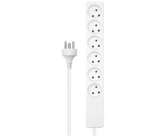 MicroConnect Daniškas ilgintuvas, 6 kontaktų, baltas, 1 m laidas