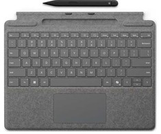 Microsoft Surface Pro klaviatūra su Slim Pen 2, jutiklinis kilimėlis, Microsoft, platininė, Alcantara, doko, Microsoft dangtelio prievadas