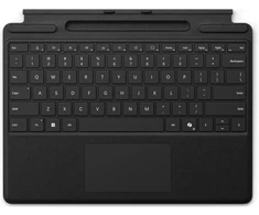 „Microsoft Surface Pro“ klaviatūra su rašiklio vieta, jutiklinė planšetė, „Microsoft“, juoda, „Alcantara“, prijungimo vieta, „Microsoft“ dangtelio prievadas