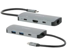 Mobilis 001382 doko stotelė Przewodowa USB 3.2 Gen 1 (3.1 Gen 1) Type-C Juodas, Pilka