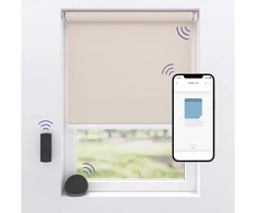 MotionBlinds belaidė elektrinė juodąją šviesą blokuojanti ritininė žaliuzė 100x190 cm – smėlio spalvos
