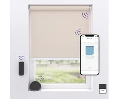 MotionBlinds belaidė elektrinė juodąją šviesą blokuojanti ritininė žaliuzė 100x190 cm – smėlio spalvos