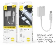 MTK USB-C adapteris – USB-C kištukas į 2 x USB-C lizdą