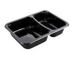 Abena Vienkartinė maisto induočių dėklas 2 skyrių 2171-2B 215/315 ml 171x127x38 mm CPET juodas, 816 vnt./kartoninėje dėžėje