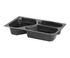 Multi Padėklas 3 skyrių 1/4 GN 210/380/500 ml 265x162x45 mm PP juodas, 225 vnt./dėžutėje
