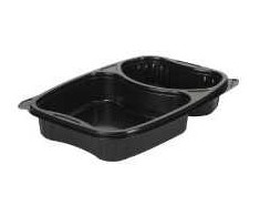Multi Bistro padėklas 2 skyrių 580/330 ml 254x174x42 mm PP juodas, 6 vnt. x 50 vnt./kartonas