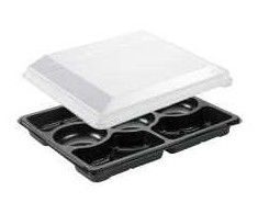 Multi „Zen Tapas“ padėklas 7 skyriai 1518 ml L320 x B250 x H69 mm RPET su dangteliu, juodas, 5 rinkiniai (8 pak. x 5 rinkiniai/kartonas)