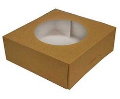 Multi Kartoninė dėžutė su atlenkiamu dangčiu aukšta L190xW190xH80mm popierius/plastikas su apvaliu langeliu ruda/balta, 100 vnt./kartoninėje dėžėje