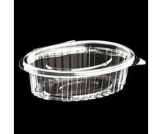 Multi Plastikiniai dubenėliai Catersource 250 ml 112x145x42 mm ovalūs su užlenkiamu dangteliu RPET permatomi, 8 vnt. x 100 vnt./kartonas