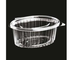 Multi Plastikinis puodelis Catersource 375 ml 112x145x57 mm ovalus su atlenkiamu dangteliu RPET permatomas, 100 vnt.