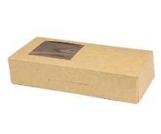 Multi Konditerijos dėžutė/Sushi dėžutė su atlenkiamu dangčiu L230xW105xH50mm popierius su PE ir šoniniu langeliu ruda, 200 vnt/kartone