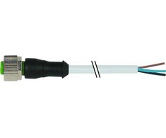 MURRELEKTRONIK Jutiklio kabelis, 4 polių, 4x0,34 mm², M12 kištukas, tiesus, 15 metrų, pilkas, PUR, UL CSA, skirtas kabelių grandinei