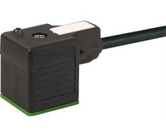 MURRELEKTRONIK MSUD vožtuvo jungtis 24V AC/DC LED ir laisvos eigos diodas A formos su 3x0,75 mm² kabeliu su įžeminimu 5 metrų kabelis juodas PUR UL CSA kabelių grandinei