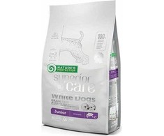 NATURE'S PROTECTION SUPERIOR CARE Baltas Dogs begrūdis su lašiša Junior All Breeds, visų veislių jaunų baltakailių šunų begrūdis sausas pašaras su lašiša, 1,5kg