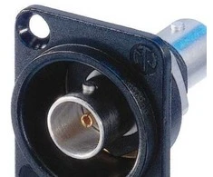 Neutrik NTR-NBB75DFIB, BNC, juodas, sidabrinis, žalvaris, polioksimetilenas (POM), PTFE, cinko plienas, IEC 6016908, MIL 348A, -30 - 80 °C, 26 mm