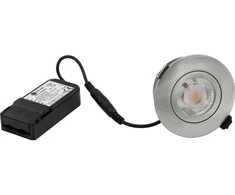 NORDTRONIC žemo profilio lanksti G2 6W 2700K šlifuoto aliuminio apvali lemputė su garsiakalbiu, skirta lauko sąlygoms