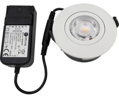 Nordtronic Žemo profilio lankstus - G2 Ø75 DTW 1800-3000K su maitinimo šaltiniu, matinės baltos spalvos, įėjimas ir išėjimas