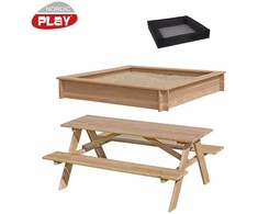 Nsh Nordic NORDIC PLAY sampak smėlio dėžė, vaikiškas stalas ir suolas iš maumedžio su smėlio dėžės tinklu (805-751)