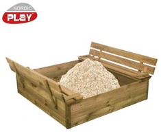 Nsh Nordic NORDIC PLAY smėlio dėžė 120x120 cm su sūpuojamu dangčiu ir suoliuku bei 240 kg sertifikuoto smėlio (805-733)