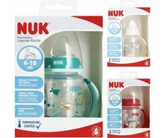 NUK 215335 FC+ buteliukas su rankenomis 150 ml su temperatūros indikatoriumi 6-18 m