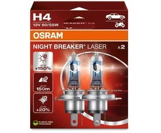 Bikuvalt OSRAM Automobilinės lemputės NIGHT BREAKER LASER +150% H4 60/55W 12V P43T, 2vnt