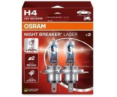 Bikuvalt OSRAM Automobilinės lemputės NIGHT BREAKER LASER +150% H4 60/55W 12V P43T, 2vnt
