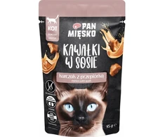 PAN MIĘSKO Gabaliukai padaže vištiena su putpele - šlapias kačių maistas - 85g