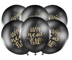 PartyDeco Juodi balionai Happy New YEAR, 6 vnt