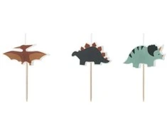 PartyDeco Gimtadienio žvakutės "Dinozaurai" spalvotos 3 vnt 3cm