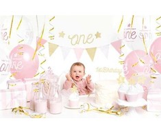 PartyDeco Pirmojo gimtadienio dekoracijų rinkinys Rausvas