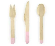Party Deco PartyDeco SDR1-081J, 6 asmuo(-ys), Vienkartinės šakutės, Vienkartinis peilis, Vienkartinis šaukštas, Mediena, Rožinė, Mediena, Vienspalvis, 160 mm