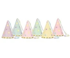PartyDeco Gimtadienio kepuraitės spalvotos "Stars" 6 vnt 14.5cm