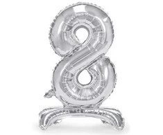 Party Deco Folinis balionas skaičius 8 sidabrinis pastatomas