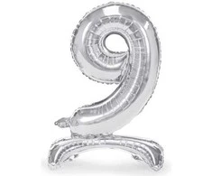 Party Deco Folinis balionas skaičius 9 sidabrinis pastatomas