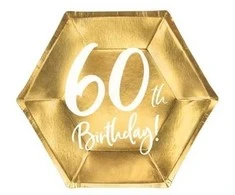 Party Deco Popierinės lėkštutės auksinės "60 gimtadienis" 6vnt