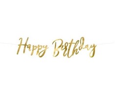 PartyDeco Girlianda Happy Birthday auksinė, 16.5x62cm