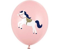 Party Deco Latekso balionai su spauda, arklys, 30 cm, rožinės spalvos, 6 vnt.
