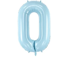 PartyDeco Folinis balionas "0" melsvas, 86 cm